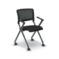 WorkSmart® FC Series Folding Chair W/ Flex Back, Black Fabric Seat & Titanium Frame
