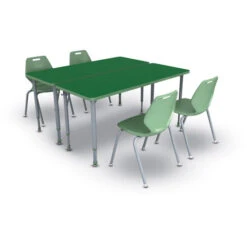 A&D® Rectangular Adjustable Height Student Desk/ 4 Leg A&D® READY™ Chair, Nylon Glide