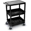 Luxor 37-1/2"H Utility Cart With Three Shelves (Flat / Tub / Flat) - Black -Office Supplies Shop PC 1835F 1