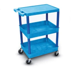 Luxor 36-1/2"H Utility Cart With Three Shelves (Flat / Tub / Tub) – Blue