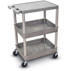 Luxor 36-1/2"H Utility Cart With Three Shelves (Flat / Tub / Tub) – Gray