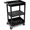 Luxor 36-1/2"H Utility Cart With Three Shelves (Tub / Flat / Tub) – Black -Office Supplies Shop PC 1838TF 1