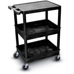 Luxor 36-1/2"H Utility Cart With Three Shelves (Flat / Tub / Tub) – Black