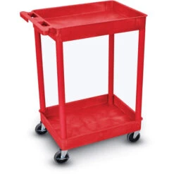 Luxor 37-1/2"H Utility Cart With Two Shelves (Tub / Tub) – Red
