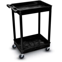 Luxor 37-1/2"H Utility Cart With Two Shelves (Tub / Tub) – Black