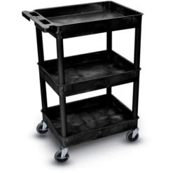 Luxor 36-1/2"H Utility Cart With Three Shelves (Tub / Tub / Tub) – Black