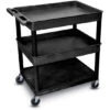 Luxor 36-1/2"H Utility Cart With Three Shelves (Tub / Tub / Flat) – Black -Office Supplies Shop PC 2437T 1