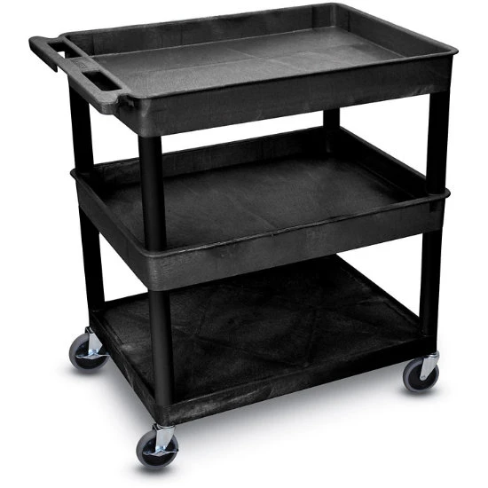 Luxor 36-1/2"H Utility Cart With Three Shelves (Tub / Tub / Flat) – Black 3 Luxor 36-1/2"H Utility Cart With Three Shelves (Tub / Tub / Flat) – Black