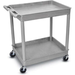 Luxor 37-1/2"H Utility Cart With Two Shelves (Large Tub / Large Tub) – Gray