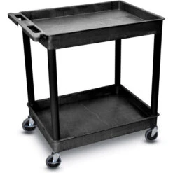 Luxor 37-1/2"H Utility Cart With Two Shelves (Large Tub / Large Tub) – Black