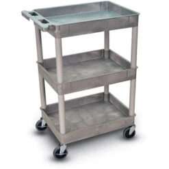 Luxor 38-1/4"H Utility Cart With Three Shelves (Large Tub / Large Tub / Large Tub) – Gray