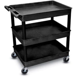 Luxor 38-1/4"H Utility Cart With Three Shelves (Large Tub / Large Tub / Large Tub) – Black