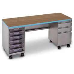Cascade® Double Pedestal Teacher Desk W/ (6) 12-1/4"Wx3"H & B/B/F
