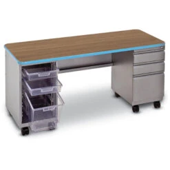 Cascade® Double Pedestal Teacher Desk W/ (2) 12-1/4"Wx3"H & (1) 12-1/4"Wx12"H Totes & B/B/F