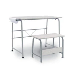 2 Piece Project Center Art/Drawing/Student Desk And Bench With Craft Paper Roll For Painting And Sketching