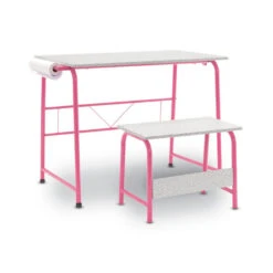 2 Piece Project Center Art/Drawing/Student Desk And Bench With Craft Paper Roll For Painting And Sketching -Office Supplies Shop SOST 2PC 4
