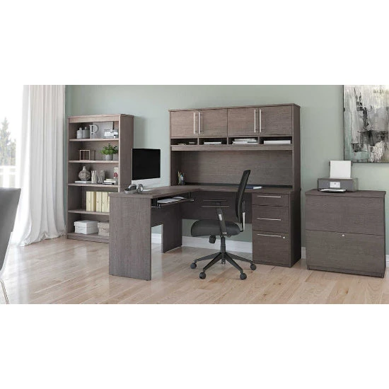 Innova 60W L-Shaped Desk W/ Hutch, Lateral File Cabinet, & Bookcase 4 Innova 60W L-Shaped Desk W/ Hutch, Lateral File Cabinet, & Bookcase - Image 2